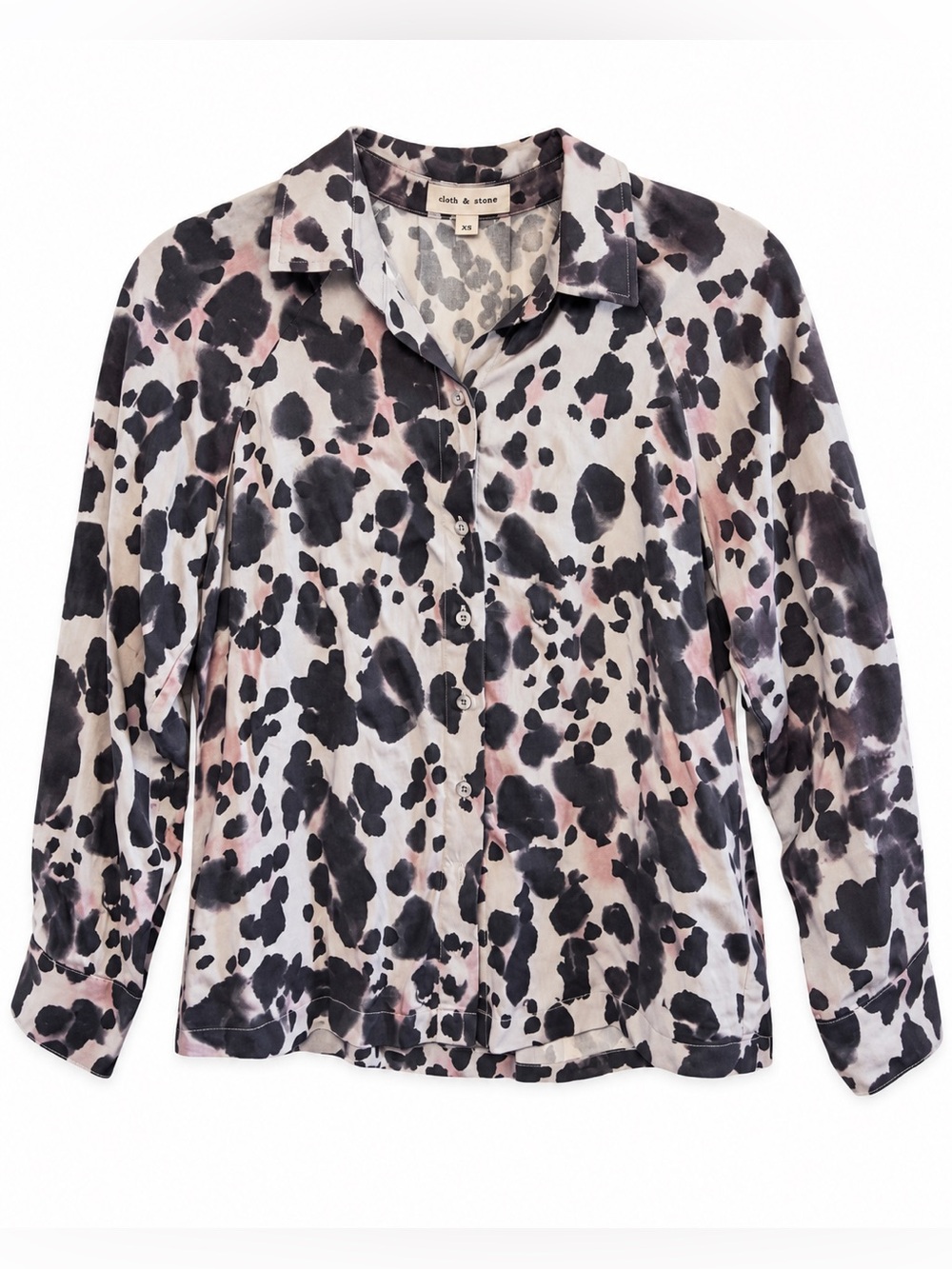 Cloth & Stone XS Animal Print Button Down Blouse EcoVero Gray Pink